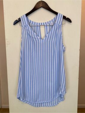 Old Navy Blue White Striped Sleeveless V-Neck Keyhole Top Womens Medium Tunic